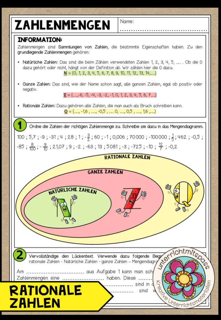 ZAHLENMENGEN (Rationale Zahlen) – Arbeitsblatt
