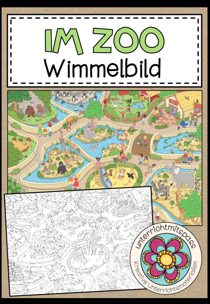 IM ZOO – Wimmelbild + Arbeitsblätter (für alle Sprachen geeignet)