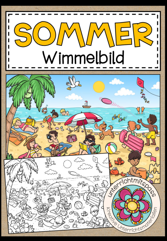 AM STRAND (Sommer) – Wimmelbild + Arbeitsblätter (für alle Sprachen geeignet)