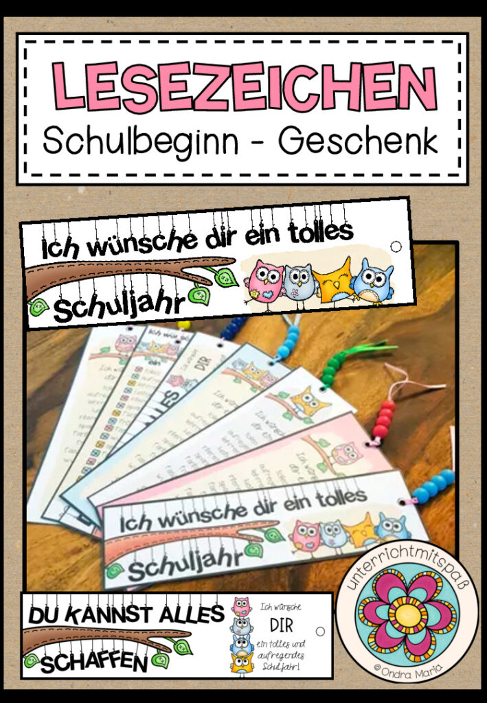 Lesezeichen für den Schulbeginn (kleines Geschenk für Schüler oder Lehrerkollegen)