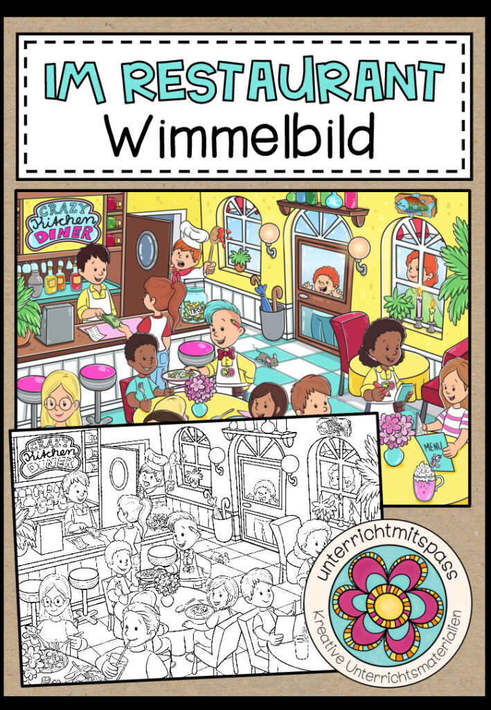 IM RESTAURANT – Wimmelbild + Arbeitsblätter (für alle Sprachen geeignet)