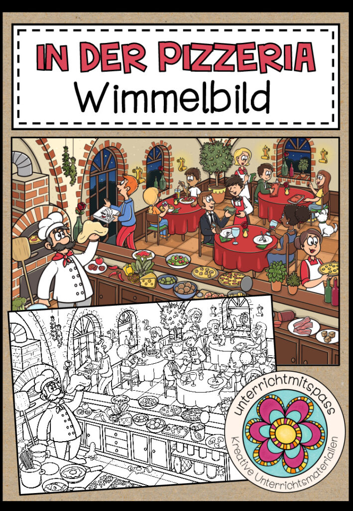 IN DER PIZZERIA – Wimmelbild + Arbeitsblätter (für alle Sprachen geeignet)