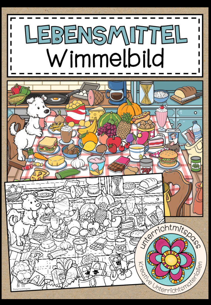 LEBENSMITTEL – Wimmelbild + Arbeitsblätter (für alle Sprachen geeignet)
