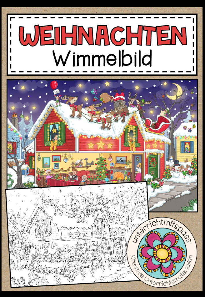 WEIHNACHTEN – Wimmelbild + Arbeitsblätter (für alle Sprachen geeignet)