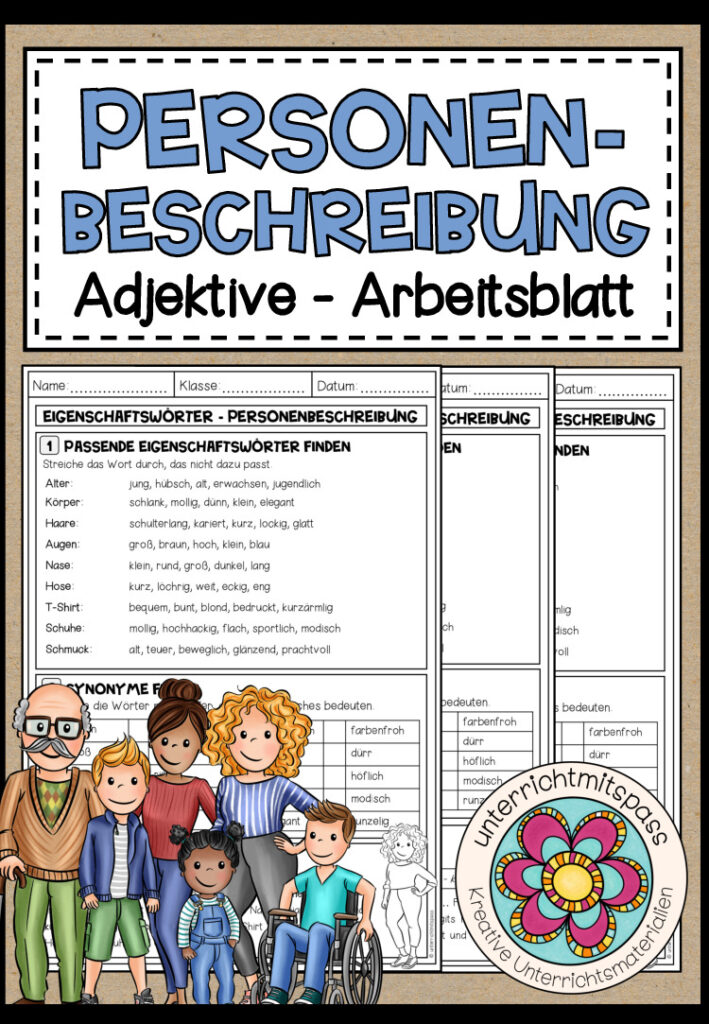 PERSONENBESCHREIBUNG – Adjektive Arbeitsblatt (3-fach differenziert)