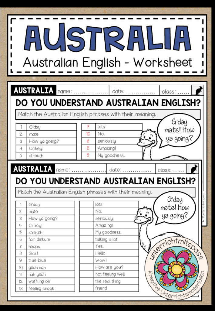 AUSTRALIA – Australian English (Worksheet)
