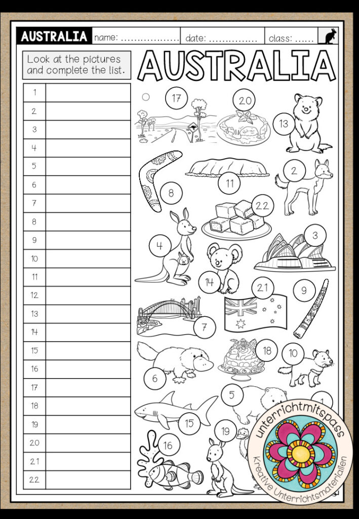 AUSTRALIA – Vocabulary Worksheet