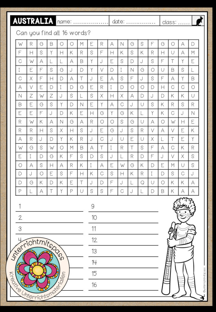 AUSTRALIA – Word Search