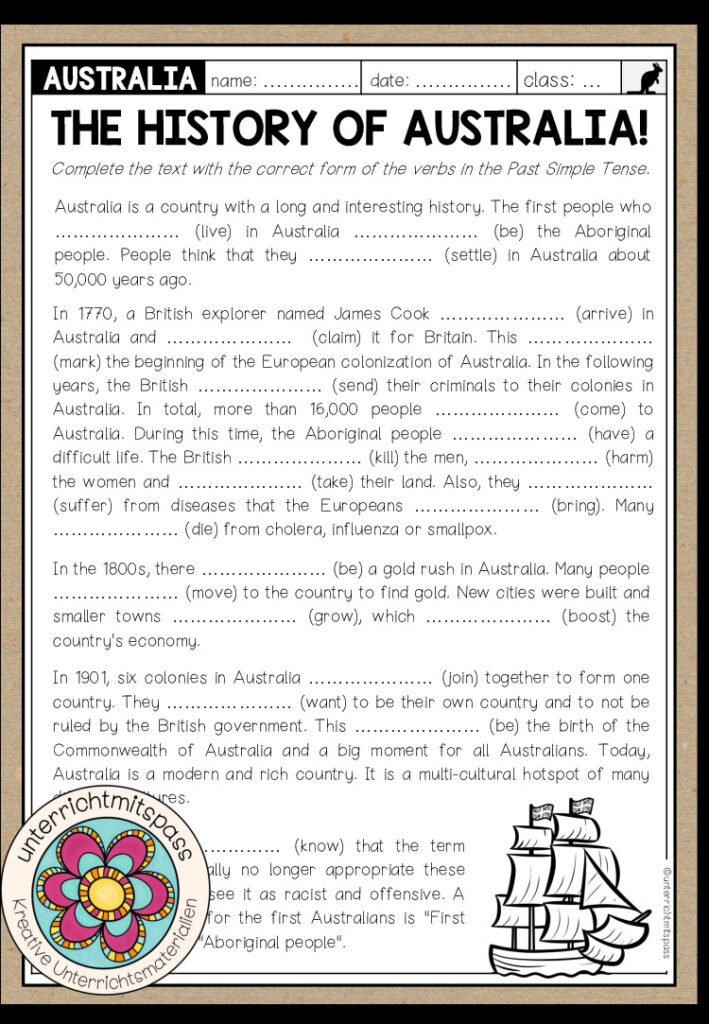 The History of Australia – Worksheet (Past Simple)