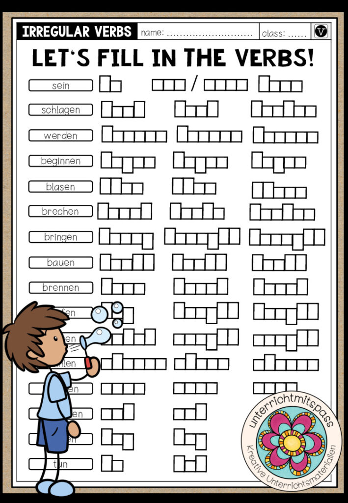 IRREGULAR VERBS – 5 Arbeitsblätter