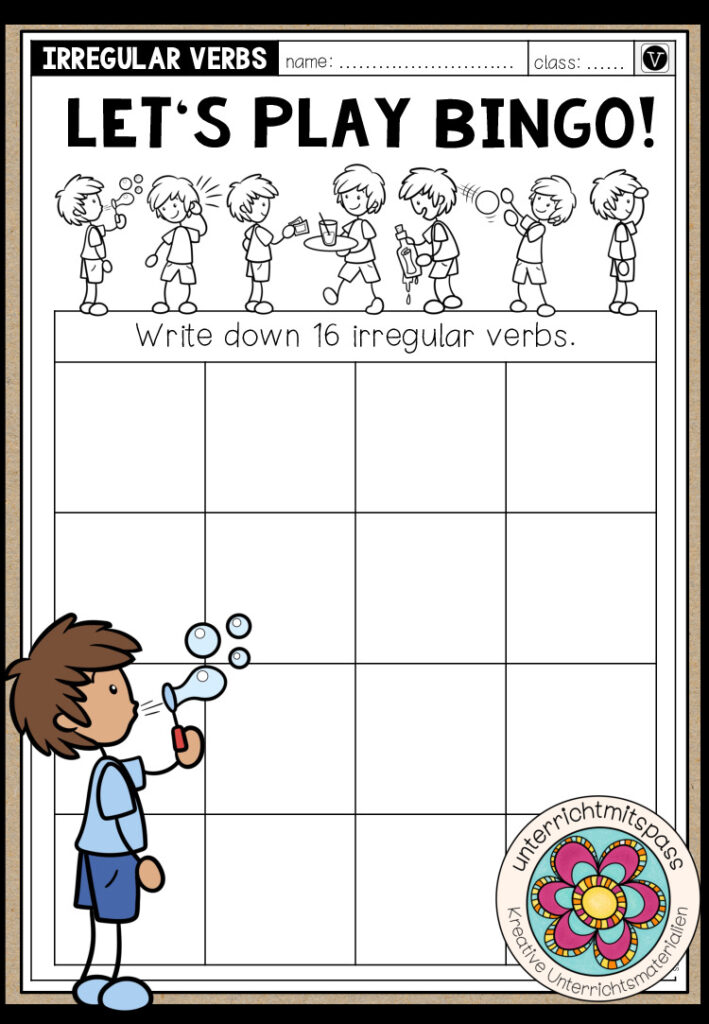 IRREGULAR VERBS – Bingo