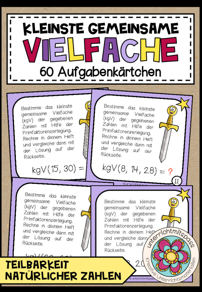 kgV (kleinste gemeinsame Vielfache) – 60 Aufgabenkärtchen