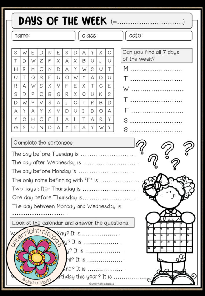 Days of the week – Worksheet