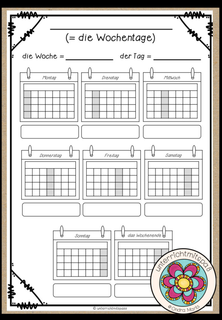 Die Wochentage – Bildwörterbuch