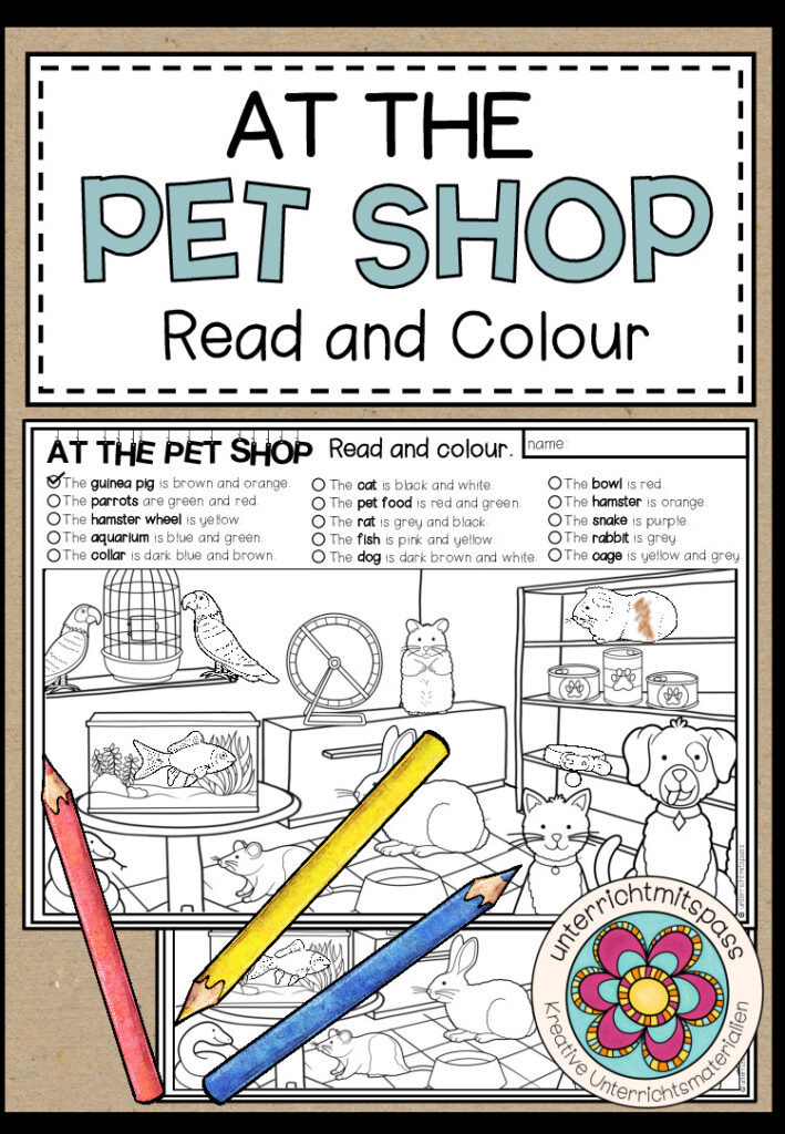 AT THE PET SHOP – Read and colour (2-fach differenziert)