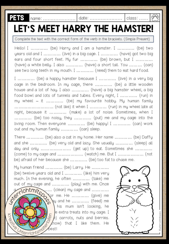 Let’s meet Harry the hamster – Worksheet (Present Simple)
