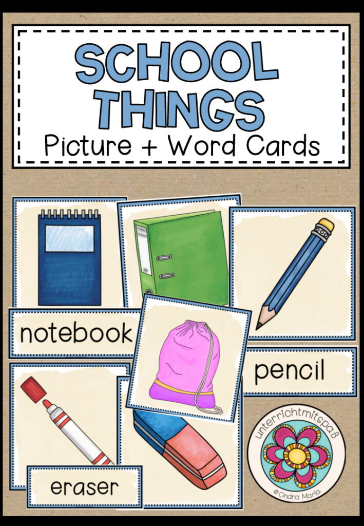 SCHOOL THINGS – Picture + Word Cards