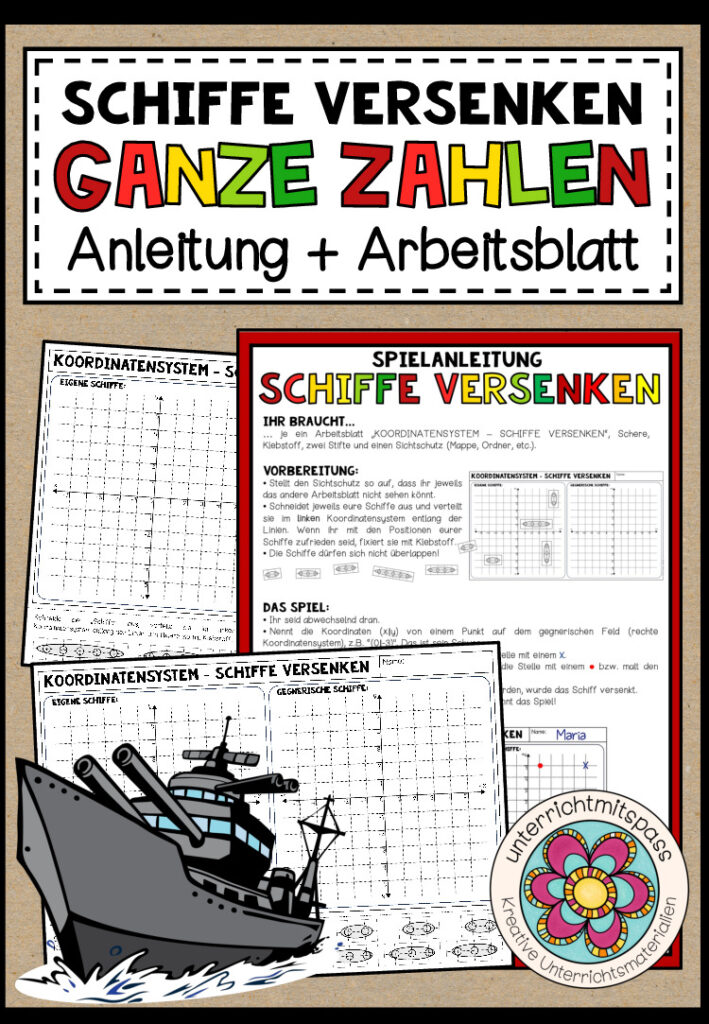 GANZE ZAHLEN (Schiffe versenken) – Anleitung + Arbeitsblatt