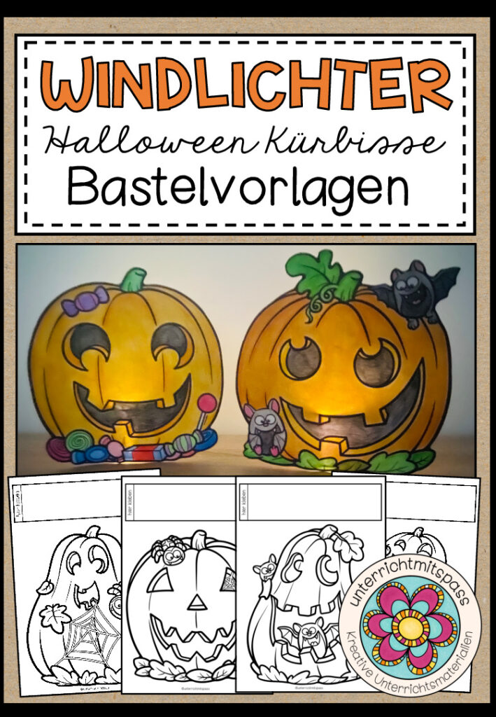 WINDLICHTER – Halloween-Kürbisse (Bastelvorlagen)