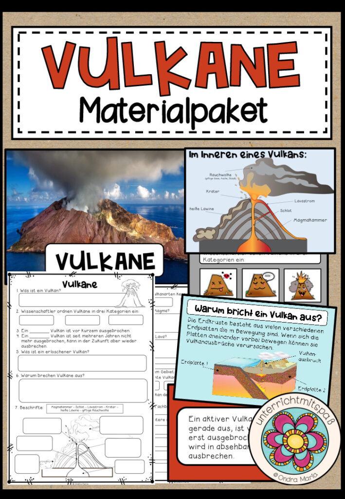 VULKANE – Materialpaket (Wissenskärtchen, Arbeitsblätter, Legeübung, Präsentation, …)