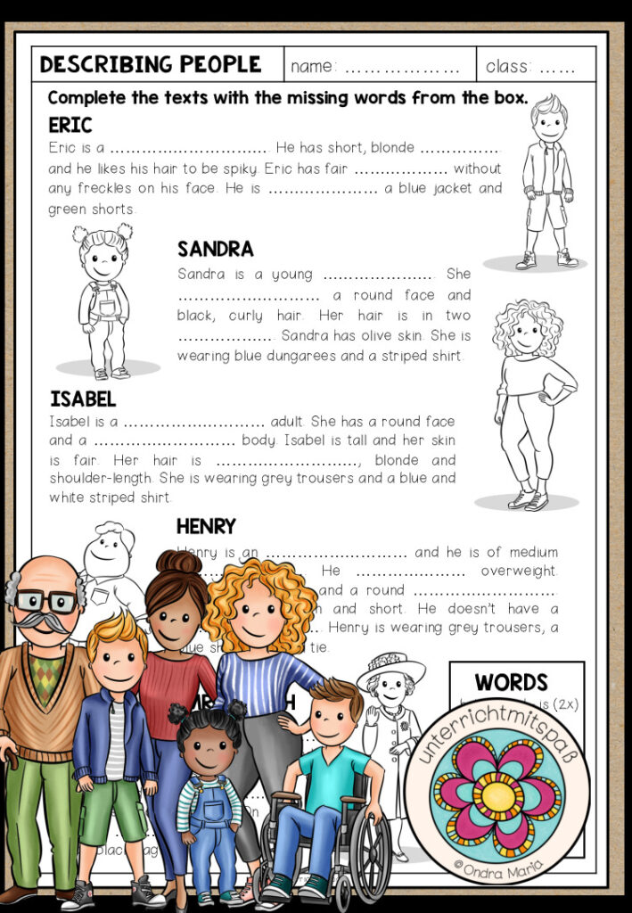 DESCRIBING PEOPLE – Worksheet 1 (Vocabulary + Grammar Lückentext)