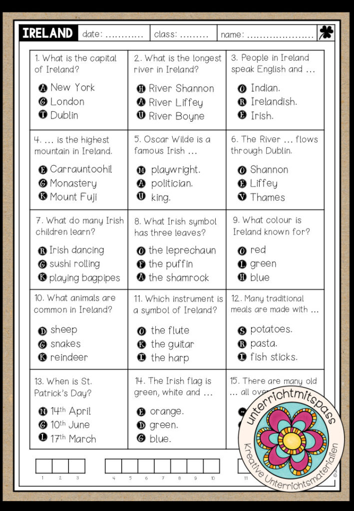 IRELAND – Quiz (Worksheet)