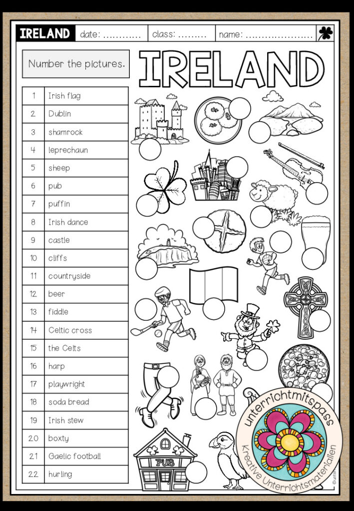 IRELAND – Vocabulary Worksheet (3-fach differenziert)