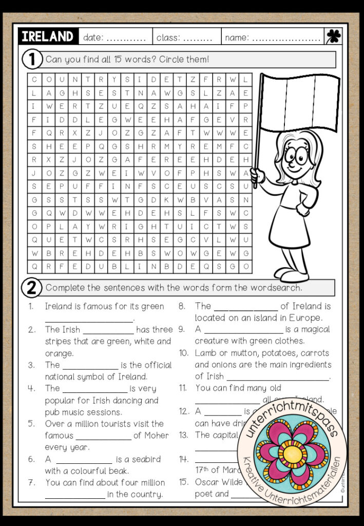 IRELAND – Word Search (Worksheet)