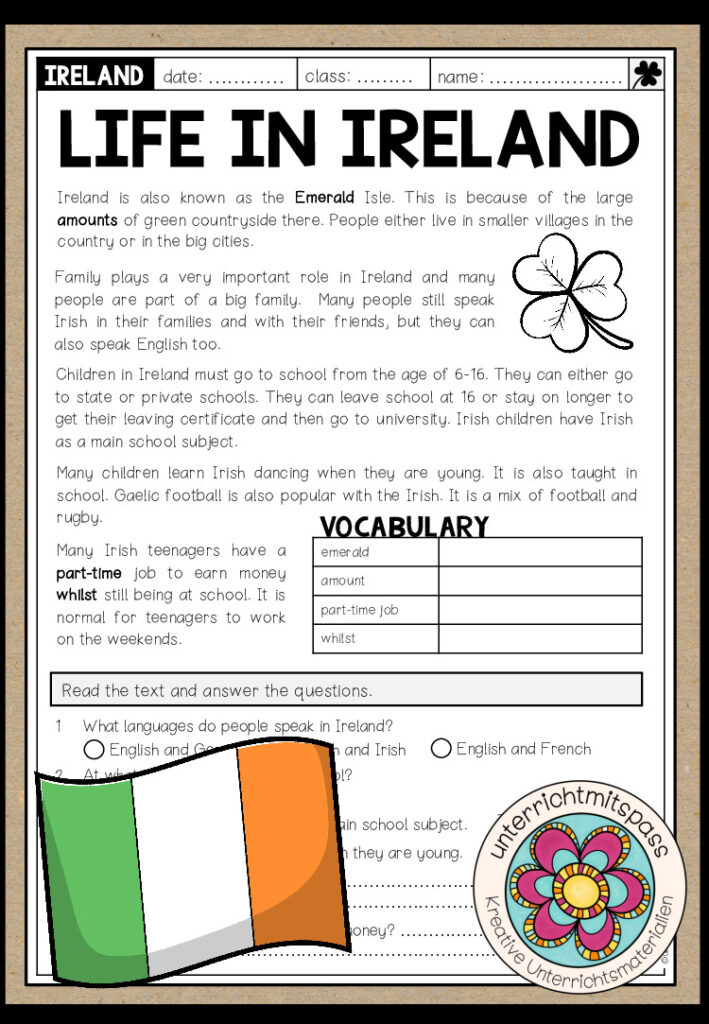 Life in Ireland – Reading Comprehension