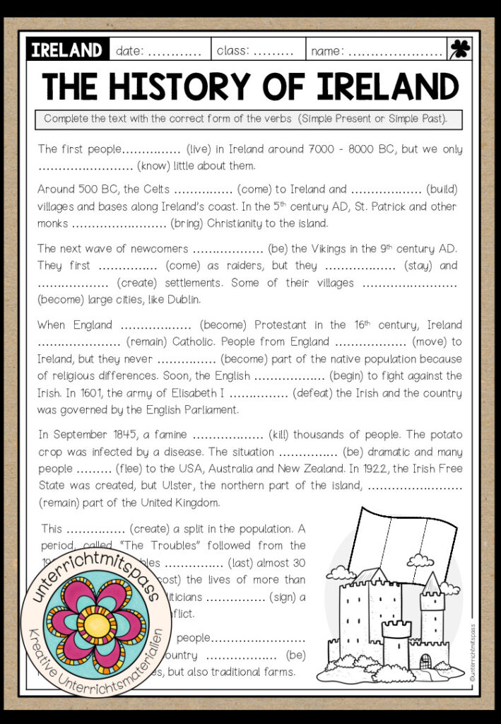 The History of Ireland – Grammar Worksheet (Simple Present vs Simple Past)