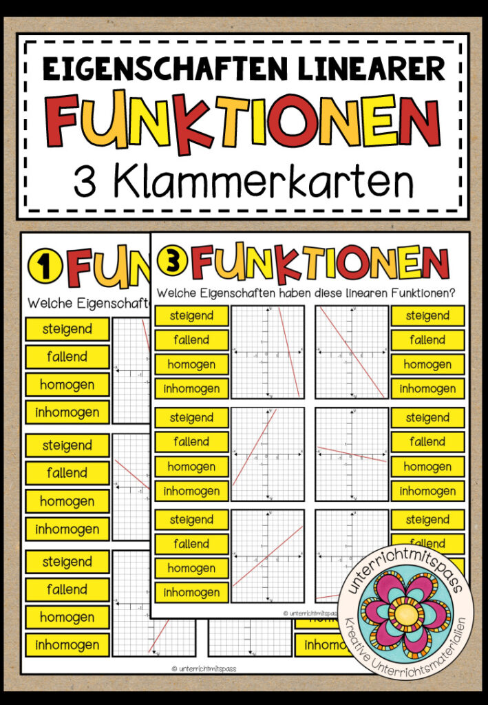 LINEARE FUNKTIONEN (Eigenschaften) – 3 Klammerkarten