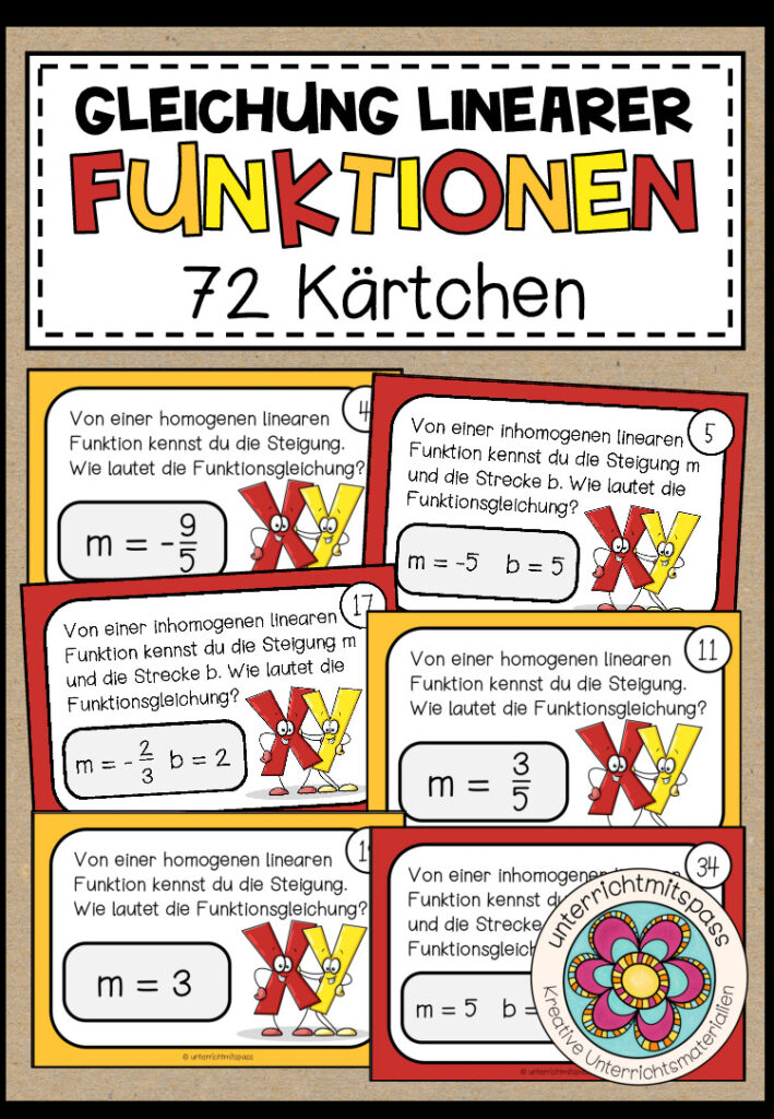 LINEARE FUNKTIONEN (Gleichung) – 72 Kärtchen