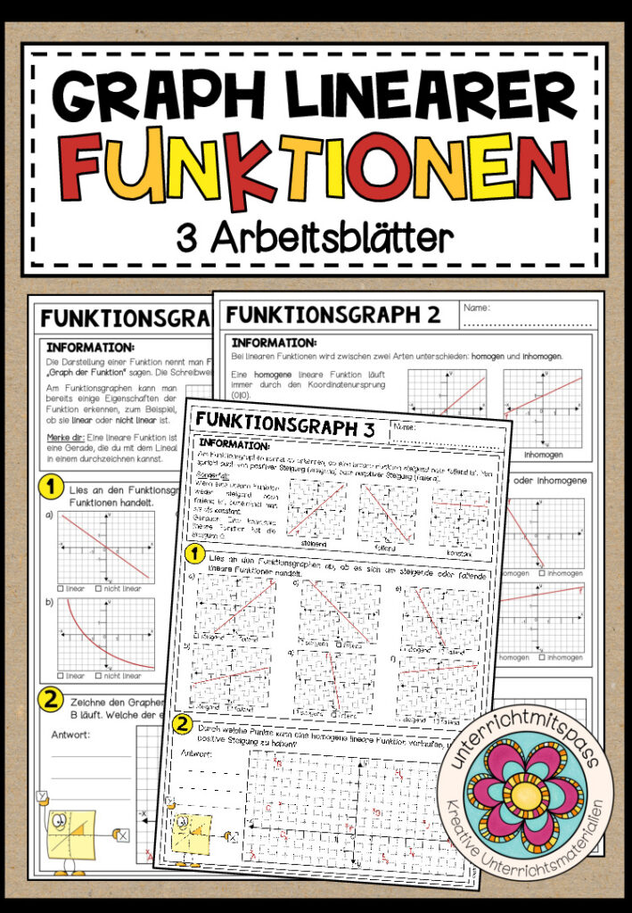 LINEARE FUNKTIONEN (Graph) – 3 Arbeitsblätter
