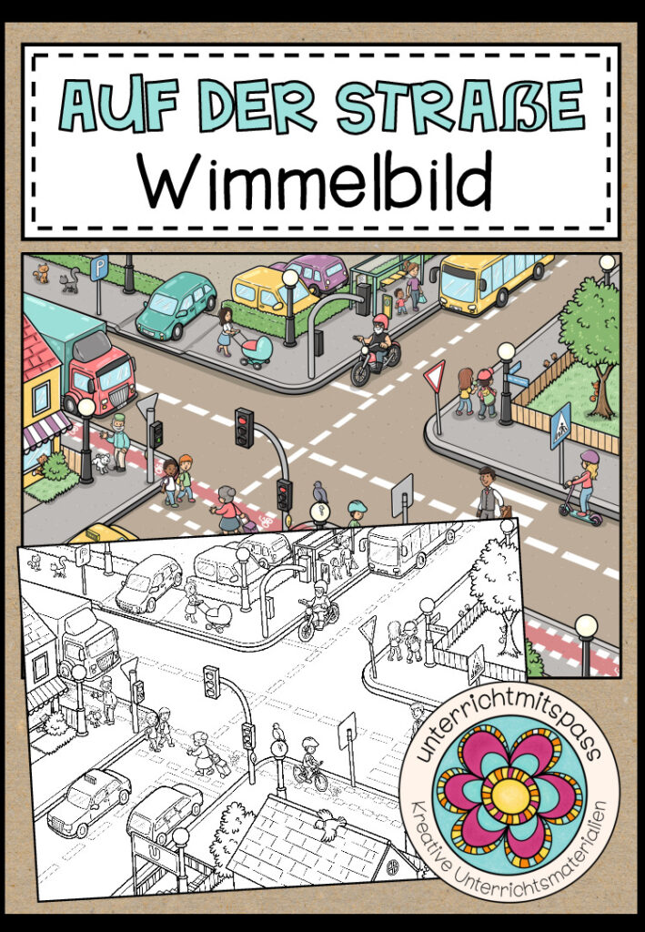 Auf der Straße – Wimmelbild + Arbeitsblätter