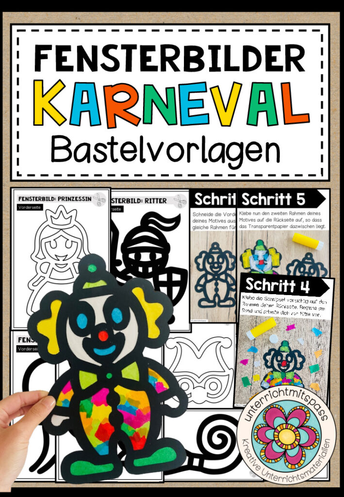Karneval / Fasching – Fensterbilder (verschiedene Bastelvorlagen)