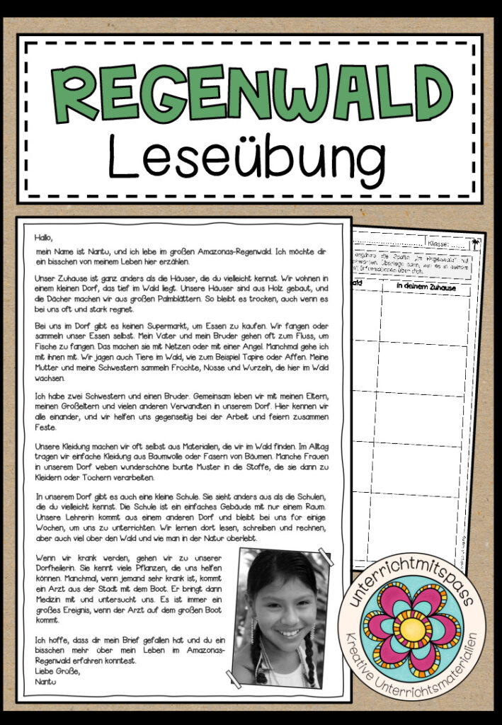 Brief aus dem Regenwald – Leseübung + Arbeitsblatt