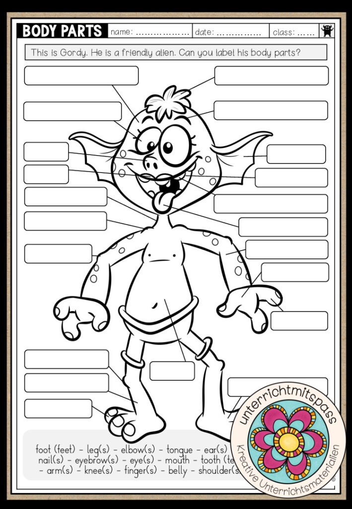 Let’s label Gordy! (Body Parts) – Worksheet