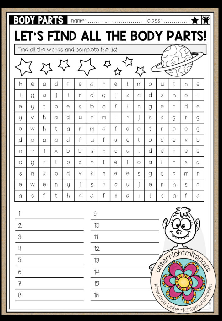 BODY PARTS – Word Search (2 Worksheets)