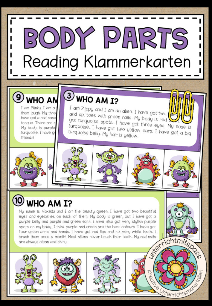 BODY PARTS – Reading Klammerkarten (2-fach differenziert)