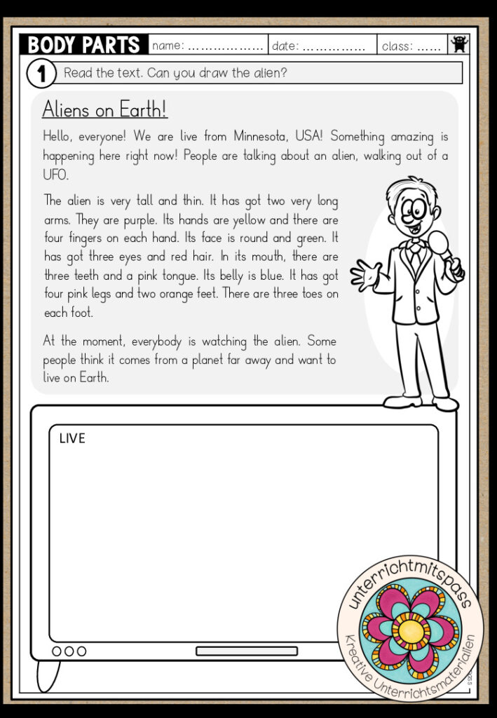 BODY PARTS – Read and draw (Worksheet)