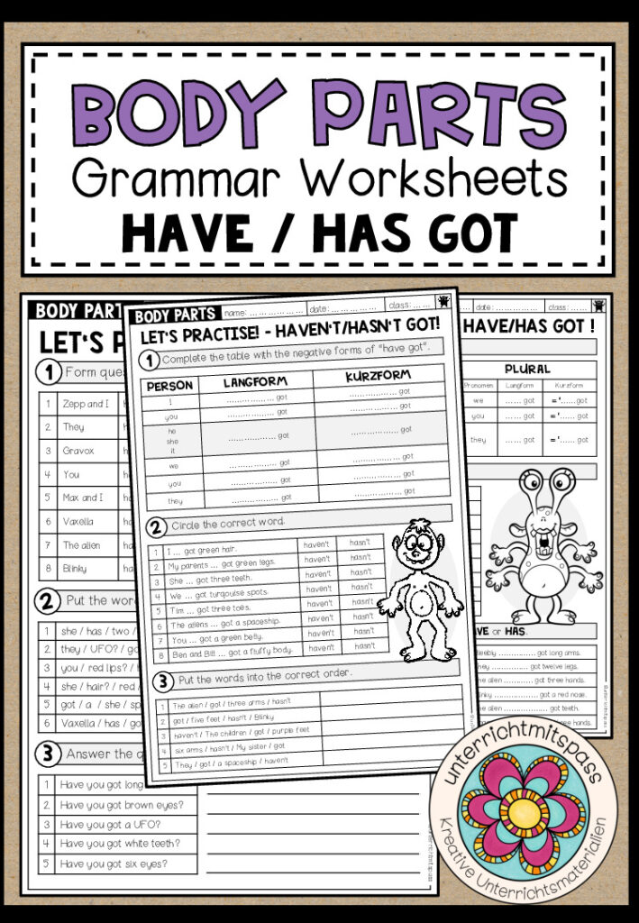 BODY PARTS – HAVE / HAS GOT (3 Worksheets)