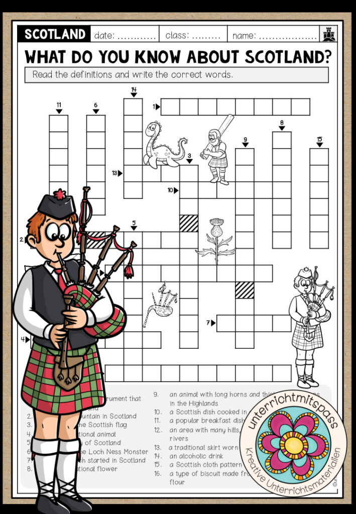 SCOTLAND – Crossword (Worksheet)