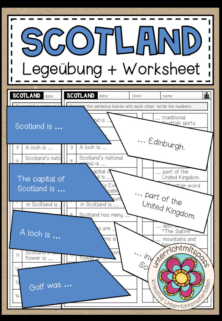 SCOTLAND – Legeübung + Worksheet (Sentence Halves)