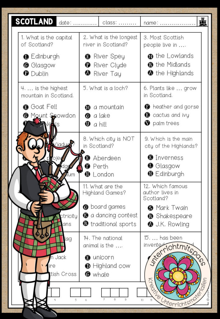 SCOTLAND – Quiz (Worksheet)