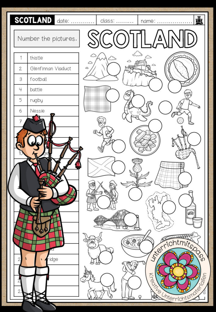 SCOTLAND – Vocabulary Worksheet (3-fach differenziert)
