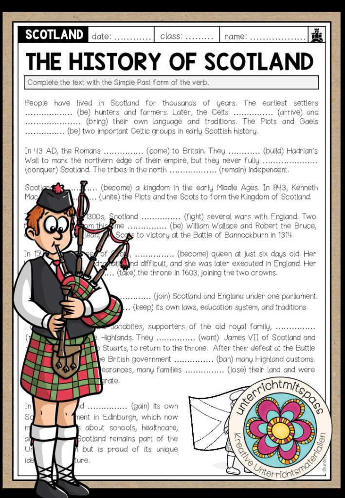 The History of Scotland – Grammar Worksheet (Simple Past)