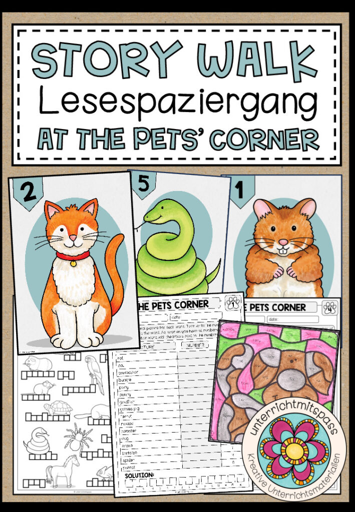 At the pets’ corner – Story Walk (Lesespaziergang) 5-fach differenziert