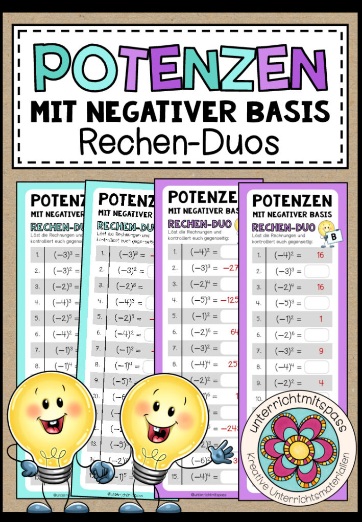 POTENZEN (mit negativer Basis) – 3 Rechen-Duos