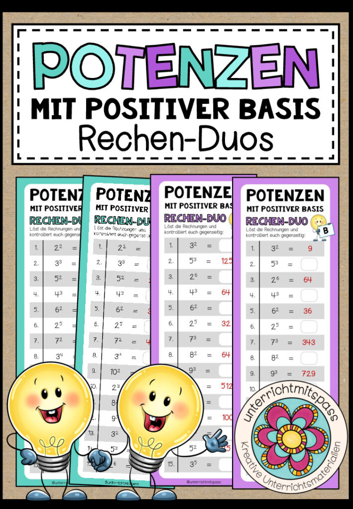 POTENZEN (mit positiver Basis) – 3 Rechen-Duos