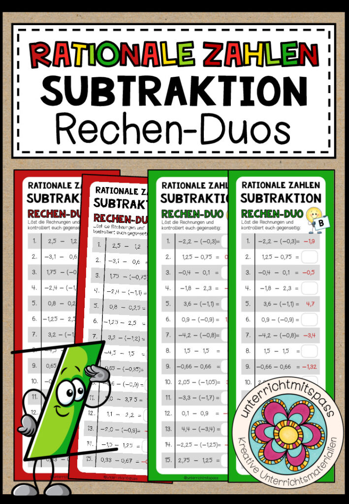 RATIONALE ZAHLEN (Subtraktion) – 3 Rechen-Duos